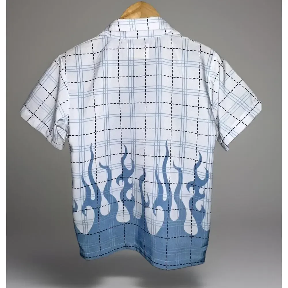 VTG 90s Y2K City Life Dragon Flame Plaid Skater Shirt Button Front Youth 8/10